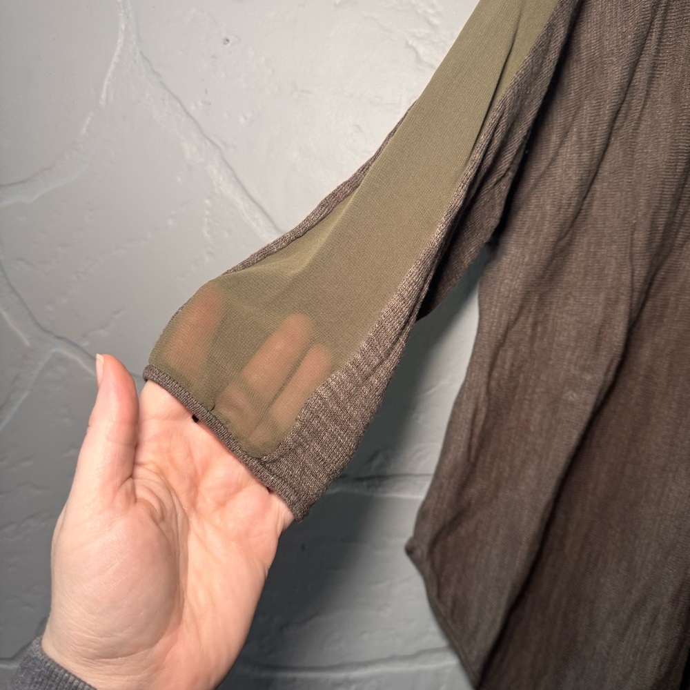 MOTH Anthropologie Brown Sheer Sleeve Lightweight Sweater S/P